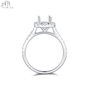 Anillo de Compromiso de Alta Calidad, Estilo Clásico, Oro Blanco de 18K, Diamante Natural Real, Halo Solitario, Semi-Montura, para Mujer - Product Image 3