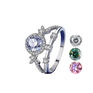 New Design 1Carat S925 Sterling Silver Engagement Women's Wedding Diamond 100 Face Cut Moissanite Ring