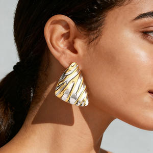 Stainless Steel Stud Earrings Geometric Triangular Gold Silver Color <b>Block</b> Irregular <b>Shape</b> Fashion Jewelry - Product Image 1