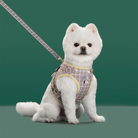 Harnais réfléchissant à carreaux en polyester pour chat et chien, style gilet, avec laisse respirante pour promener les chiens