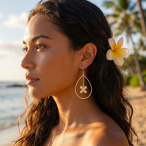 Pendientes de latón con forma de lágrima y colgante de quilla, estilo hawaiano, bohemios, para la playa, uso diario o viajes. - Product Image 6