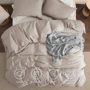 Housse de couette 100% coton Queen Size, ensemble de literie en <span class=keywords><strong>lin</strong></span> beige résistant à la décoloration, 90x90 pouces - Product Image 4