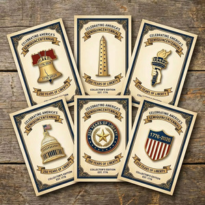Set de Pins Esmaltados Semicentenario 250 Años de la Libertad 1776-2026 USA: Campana de la Libertad, Monumento del Capitolio, Antorcha - Caja de Regalo - Product Image 2