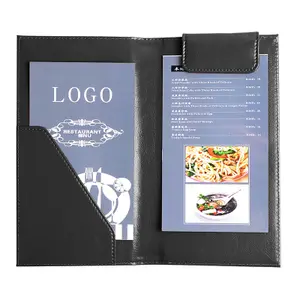 Personalizable logotipo impreso nuevo menú de orden de moda multi-tarjeta de posición de cuero de la pu de punto comida carpeta