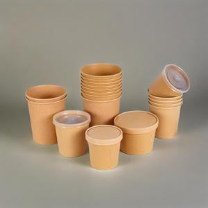 Bacs à soupe jetables écologiques en papier kraft de qualité alimentaire, résistants au micro-ondes, avec revêtement PE, 8oz, 12oz, 16oz - Product Image 1