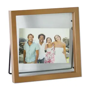Toptan ekran bir 8x8 resim çift taraflı cam çerçeve, yüzen örnek plastik fotoğraf çerçevesi ile Metal şövale masa için