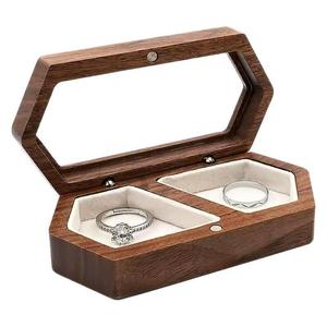 Hexagon Wooden Jewelry <b>Box</b> With <b>Mirror</b> For Rings Storage Desktop Organizer Retro Color Solid Wood Design - Product Image 1