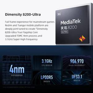Teléfono Inteligente Redmi Note <span class=keywords><strong>12T</strong></span> <span class=keywords><strong>Pro</strong></span>, Pantalla LCD de 140 Hz con Dimensity 8200 Ultra, Cámara Triple de 64 MP, Batería de 5080 mAh, Carga de 67 W - Product Image 6
