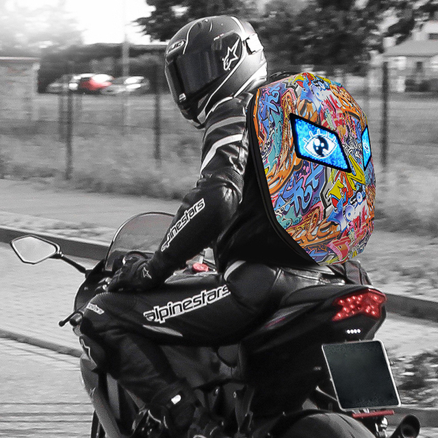 Hot New Trend Waterproof Hard Shell Diy Motorcycle Riding Men Backpack Black Led Knight Backpacks Eyes Custom Led Backpacks