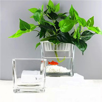 Vase en verre pour la décoration de la maison, vente en gros, carré, transparent, vide, hydroponique, pots en verre, conteneur pour la fabrication de bougies