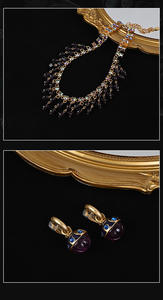 高級ヴィンテージパープルガラス電気メッキ銅金メッキフリンジドロップネックレスブライダルウェディングセット女性のファッショナブルなジュエリー - Product Image 6