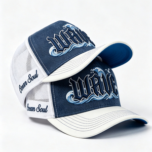 Nueva Gorra Trucker Casual para Exteriores con Bordado 3D <span class=keywords><strong>de</strong></span> Ondas, Visera Curva, Transpirable, Ajustable con Cierre a Presión, para Vacaciones en la Playa - Product Image 3
