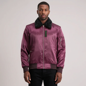 Unisex Satin Bomber <b>Jacket</b> Faux Fur Collar Front Custom Winter Streetwear <b>Waterproof</b> Breathable Windproof Wholesale B2B Fashion - Product Image 1