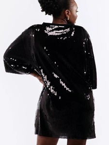 I'M in MY BAG da <span class=keywords><strong>donna</strong></span> girocollo maniche 3/4 ampio abito Casual Patchwork di paillettes oversize in Jersey abito Streetwear - Product Image 5