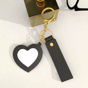 Wholesale Heart <b>Mirror</b> Pu Leather Keychain Customizable Multi-Color Wristlet Ring Key Pendant Valentine Day for Women - Product Image 6