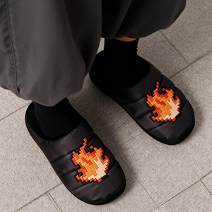 Custom LOGO Embroidered Plus Size Slip on Winter Sandal Plush <strong>Slipper</strong> Cyber Pixel Art 8-bit Fire Puffer Home <strong>Slipper</strong> for <strong>Men</strong> - Product Image 2