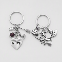 Porte-clés d'Halloween avec breloques citrouille, balai, chapeau, pendentif sorcière, breloque de sac, perle de cristal, anneau porte-clés argenté, cadeau