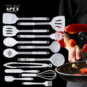 Premium 14 piezas patrón de mármol silicona utensilios de cocina conjunto espátula pinzas batidor <span class=keywords><strong>Turner</strong></span> soporte triturador espagueti cuchara Slotte - Product Image 2