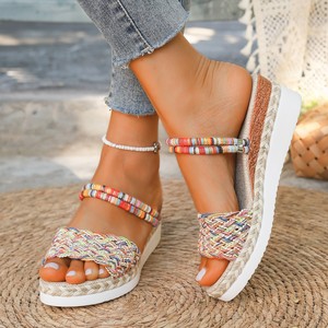 Nuove Ciabatte Colorate in Corda di Canapa Intrecciata con Suola Spessa Indossabili in Due Modi per Donne, Sandali con Zeppa a Punta Aperta per Taglie Grandi - Product Image 4