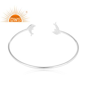 Brazalete de Plata de Ley con Circonita Blanca, Diseño de Doble Pez, Ajustable, Proveedor de Joyería, Colección Clásica - Product Image 3