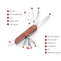 Couteau pliant multifonction portable pour le camping en plein air, personnalisable, 11 en 1, lame en acier inoxydable, manche en bois, pour la survie