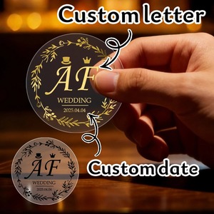 <span class=keywords><strong>Pegatinas</strong></span> <span class=keywords><strong>Personalizadas</strong></span> para Boda, Transparentes, con Lámina Dorada, de PVC, Impermeables y Duraderas, para Regalos, Monogramas, Bautizos, Recuerdos de Fiesta - Product Image 1