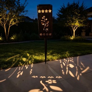 Solar Lawn <b>Light</b> <b>Led</b> Iron Stake Outdoor Garden Pathway Lighting Water Resistant With Flower Pattern Projection - Product Image 1