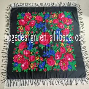 New arrival braid wool feeling fringe140*140CM Woge unique dress clothing stole women print rose polyester supplier floral shawl