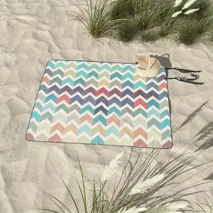 Hot Sale Herringbone Woven 100% Polyester Waterproof Beach Design Picnic Blanket Camping Mat With Strap