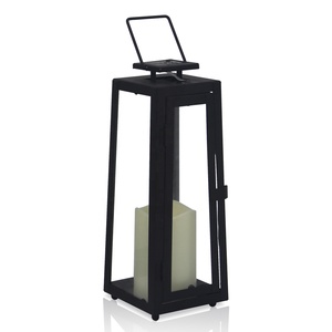 Garden Decorative Rechargeable Big Black Outdoor Waterproof Floor Metal Solar <strong>Candle</strong> <strong>Holder</strong> Lantern With LED <strong>Candle</strong> - Product Image 1