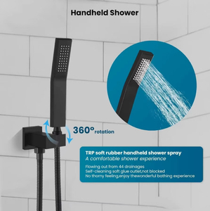 Système de douche mural dissimulé moderne 3 voies en cuivre noir mat avec pommeau de douche pluie, double poignée, cartouche céramique, garantie 5 ans - Product Image 2