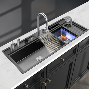 <span class=keywords><strong>Lavello</strong></span> <span class=keywords><strong>Nero</strong></span> con Funzione Ultrasonica per Lavaggio di Frutta, Verdura e Frutti di Mare, 3 in 1 Multifunzione in Acciaio Inox, <span class=keywords><strong>Lavello</strong></span> Intelligente da Cucina - Product Image 1