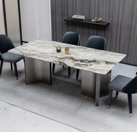 Tables de repas d'extérieur métriques en céramique blanche brillante marbrée, grand bureau d'ordinateur avec cadre en alliage d'aluminium