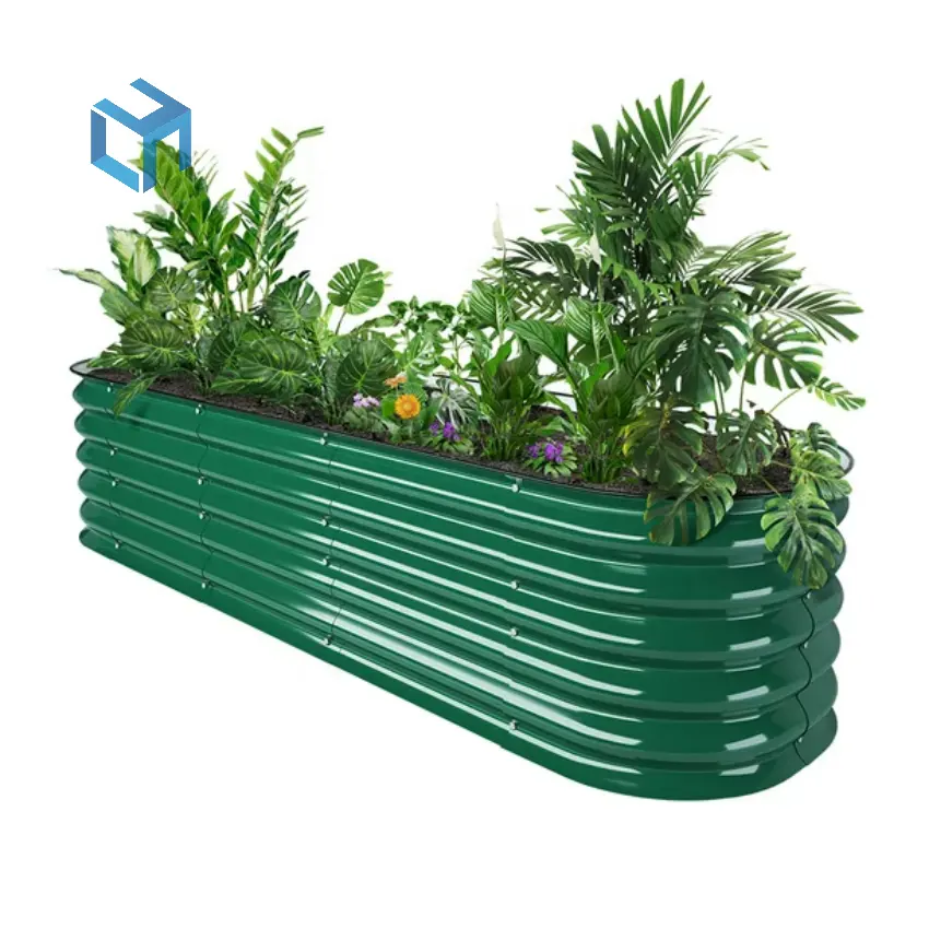 Personalizar al aire libre plantación elevar al por mayor caja de flores maceta de acero Metal vegetal galvanizado cama de jardín elevada