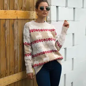 Pull-over à col rond pour femme, broderie de fourrure de Faux vison, vêtements luxueux, amples, Elk, neige, automne, hiver, Europe et états-unis