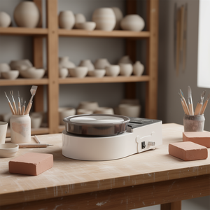 Mini tourne-poterie électrique 6 pouces, blanc, outil de tournage de poterie, commande manuelle, forme ronde, pour enfants et adultes - Product Image 2