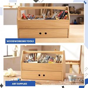 Solid Wood <b>Tool</b> Box Portable Multi Functional Organizer With <b>Drawer</b> For Art And Craft Storage - Product Image 3