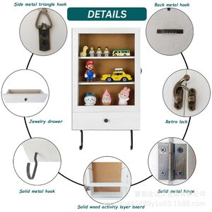 Wooden Wall Mounted Storage Box With <b>Hooks</b> For Mail Key Organizers <b>Black</b> Rectangle Solid Color Partitioned Design - Product Image 4