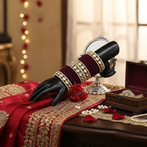Elegant <b>Gold</b> Plated Kundan Stone and Pearl Bracelets Velvet <b>Bangles</b> <b>Set</b> - Product Image 3