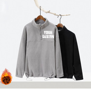 Pull en molleton double face de haute qualité avec capuche et fermeture éclair quart, motif uni, tricoté pour l'hiver, personnalisable avec logo (ODM) - Product Image 3