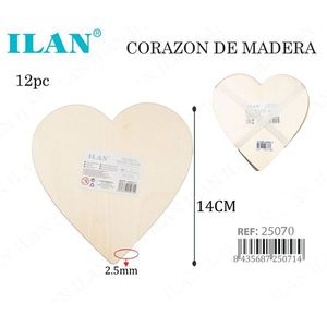 ILAN Cuore in Legno 14Cm Spessore 2.5Mm Set Decorativo per Artigianato 12 Pezzi - Product Image 3