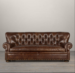 Canapé américain rétro en cuir avec fermeture éclair, <span class=keywords><strong>module</strong></span> de canapé d'angle européen en cuir ciré à l'huile double trois quatre combinés - Product Image 1