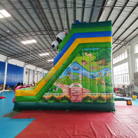 Aire de jeux gonflable sur le thème des animaux de la jungle, parc d'attractions commercial, château gonflable pour enfants, équipement de glissade, portable, garantie 3 ans, 0,55 mm