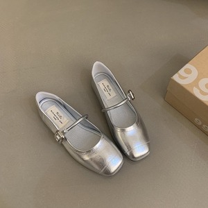Korean Retro Style One-Strap Loafers Women's Summer <strong>Silver</strong> Mary Jane <strong>Flats</strong> Small Leather Shoes French Versatile Versatile Design - Product Image 4