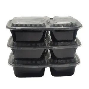 Black Base Small Sealing Microwavable Takeaway Disposable Bento Lunch Food Container Plastic 2 Compartments Lunch Box With Lids