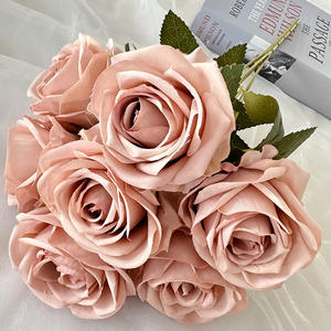 باقات حريرية من شجيرة الزهور الاصطناعية برعم الورد الوردي 7 رؤوس عالية الجودة لديكورات عيد الحب عينة مجانية متاحة - Product Image 1