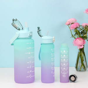 Bouteilles d'eau 3 en 1 64oz, 32oz et 17oz, sans Bpa, grande capacité, avec marqueur de temps et mots de motivation, offre spéciale 2023 - Product Image 4