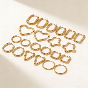 Pendientes de Aro Geométricos de Acero Inoxidable con Forma de Corazón, Estrella, Cuadrado y Polígono, Joyería de Moda para Fiestas 26043 - Product Image 4