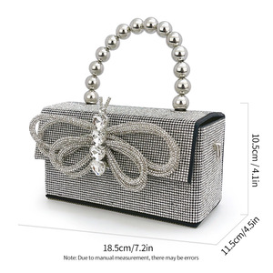 Bolso de mano cuadrado pequeño con lazo de gemas y pedrería brillante, estilo hada francesa, hecho a mano, tipo clutch para cena, bolso bandolera portátil - Product Image 6