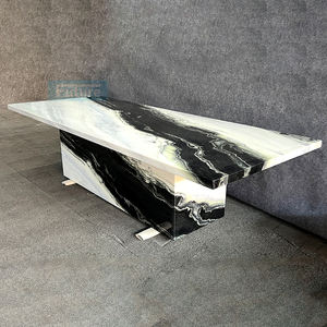 <span class=keywords><strong>Table</strong></span> à manger <span class=keywords><strong>de</strong></span> luxe en marbre blanc et noir 100% pierre naturelle 8 places pour villa hôtel restaurant <span class=keywords><strong>de</strong></span> luxe avec plateau rectangulaire - Product Image 1